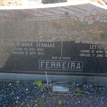 FERREIRA Petrus Hendrik Vermaak 1895-1972 &amp; Lettie 1905-1986