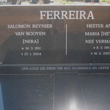 FERREIRA Salomon Reynier 1912-2004 &amp;  Hester Anna Maria  VERMAAK 1911-2003