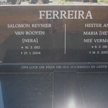 FERREIRA Salomon Reynier 1912-2004 &amp;  Hester Anna Maria  VERMAAK 1911-2003