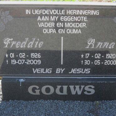 GOUWS Freddie 1926-2009 &amp; Anna 1920-2000