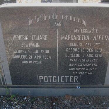 POTGIETER Hendrik Eduard Solomon 1908-1984 &amp; Margaretha Aletta ANTHONY 1913-1972