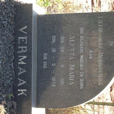 VERMAAK Aletta Maria 1911-1979