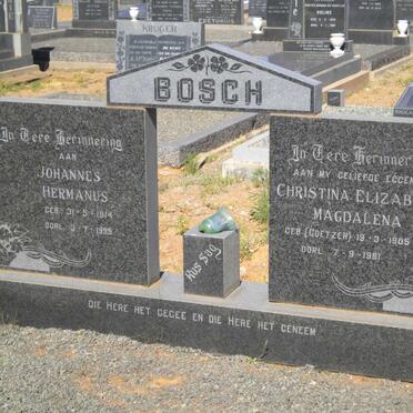 BOSCH Johannes Hermanus 1914-1995 &amp; Christina Elizabeth Magdalena  COETZER 1905-1981