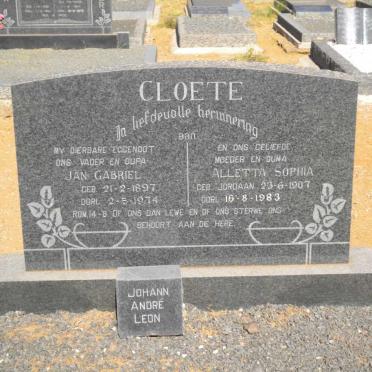 CLOETE Jan Gabriel 1897-1974 &amp; Alletta Sophia JORDAAN 1907-1983