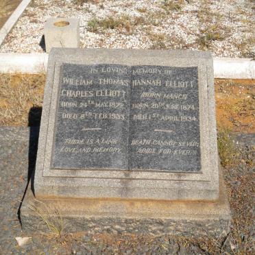 ELLIOTT William Thomas Charles 1872-1933 &amp; Hannah MANCE 1874-1934