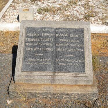 ELLIOTT William Thomas Charles 1872-1933 &amp; Hannah MANCE 1874-1934