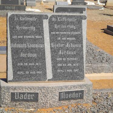 JORDAAN Johannes Lodewicus 1871-1952 &amp; Hester Johanna DU PLESSIS 1879-1947