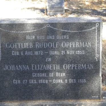 OPPERMAN Gottlieb Rudolf 1872-1955 &amp; Johanna Elizabeth DE BEER 1868-1955