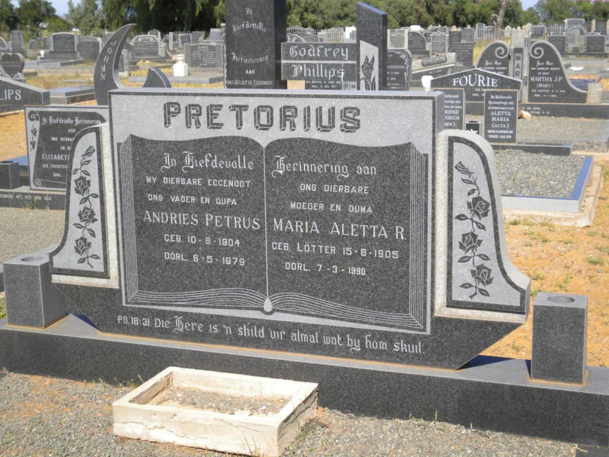 PRETORIUS Andries Petrus 1904-1979 &amp; Maria Aletta R. LOTTER 1905-1990