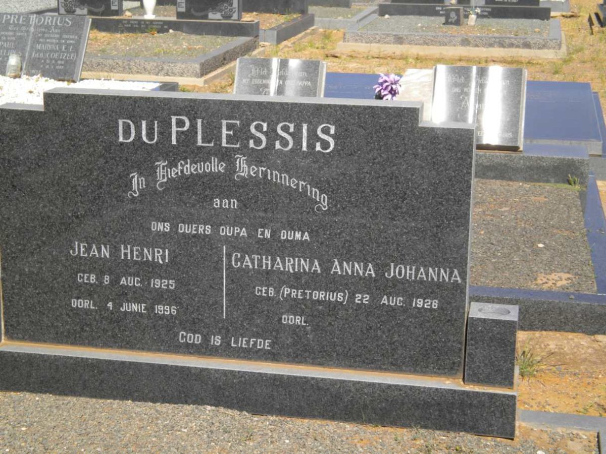 PLESSIS Jean Henri, du 1925-1996 &amp; Catharina Anna Johanna PRETORIUS 1926-