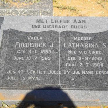 SCHOEMAN Frederick J. 1890-1963 &amp; Catharina S. nee V.D. LINDE 1895-1964