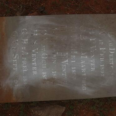 VENTER A.S. 1891-1892 :: VENTER H.P. 1893-1893 :: VENTER H.S.P.E. 1894-1894 :: VENTER H.S. 1898-1898