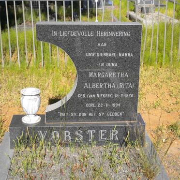VORSTER Margaretha Albertha nee VAN NIEKERK 1926-1994