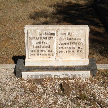 ZYL Gert Cornelius Johannes, van 1860-1933 &amp; Susara Magrieta CLOETE 1858-1937