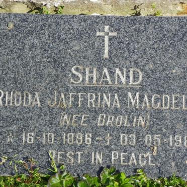 SHAND Rhoda Jaffrina Magdalene nee BROLIN 1896-1986