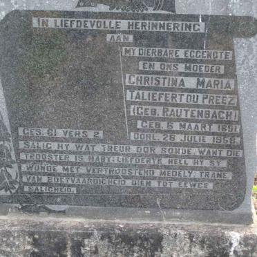 PREEZ Christina Maria Taliefert, du nee RAUTENBACH 1891-1958