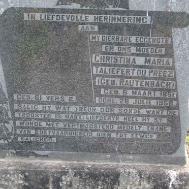 PREEZ Christina Maria Taliefert, du nee RAUTENBACH 1891-1958