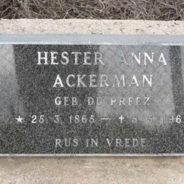 ACKERMAN Hester Anna nee DU PREEZ 1865-1961