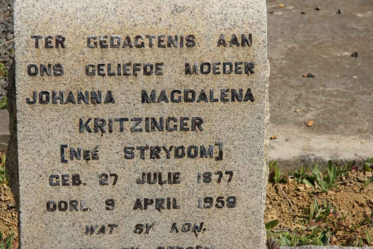 KRITZINGER Johanna Magdalena nee STRYDOM 1877-1958