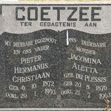 COETZEE Pieter Hermanus Christiaan 1872-1953 &amp; Jacomina Aletta DU PLESSIS 1876-1963