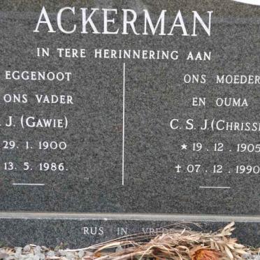 ACKERMAN G.J. 1900-1986 &amp; C.S.J. 1905-1990