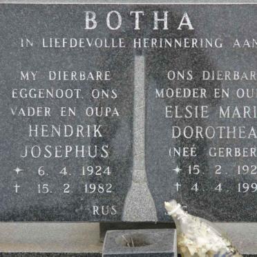 BOTHA Hendrik Josephus 1924-1982 &amp; Elsie Maria Dorothea GERBER 1928-1992