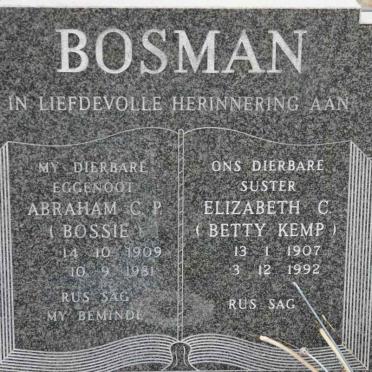 BOSMAN Abraham C.P. 1909-1981 &amp; Elizabeth C. KEMP 1907-1992