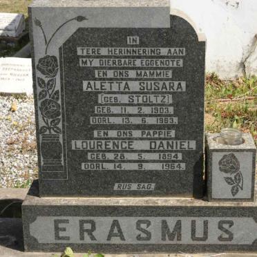 ERASMUS Lourence Daniel 1894-1964 &amp; Aletta Susara SCHOLTZ 1903-1983