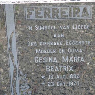 FERREIRA Gesina Maria Beatrix 1892-1970
