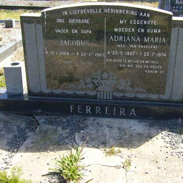 FERREIRA Jacobus 1904-1987 &amp; Adriana Maria VAN ONSELEN 1907-1974