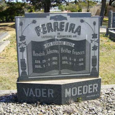 FERREIRA Hendrik Johannes 1883-1963 &amp; Hester Frances 1876-1946