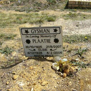 GYSMAN Plaatjie 1926-2006 &amp; Elsie 1928-2006