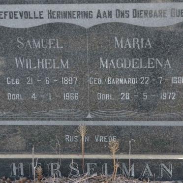 HERSELMAN Samuel Wilhelm 1897-1966 &amp; Maria Magdelena BARNARD 1881-1972