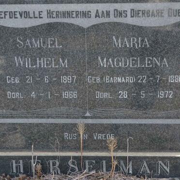 HERSELMAN Samuel Wilhelm 1897-1966 &amp; Maria Magdelena BARNARD 1881-1972