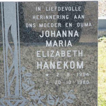 HANEKOM Johanna Maria Elizabeth 1904-1980