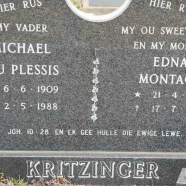 KRITZINGER Michael du Plessis 1909-1988 &amp; Edna MONTAGU 1910-1985