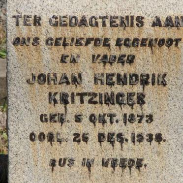 KRITZINGER Johan Hendrik 1873-1938