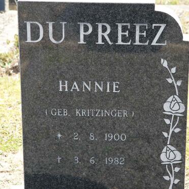 PREEZ Hannie, du nee KRITZINGER 1900-1982