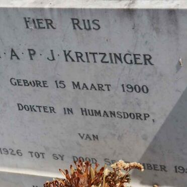 KRITZINGER J.A.P.J. 1900-1955