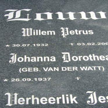 LOUW Willem Petrus 1932-2004 &amp; Johanna Dorothea VAN DER WATT 1937-