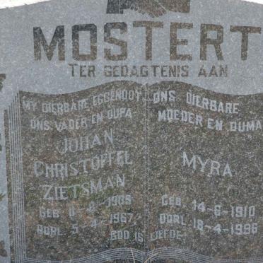 MOSTERT Christoffel Zietsman 1905-1967 &amp; Myra 1910-1996