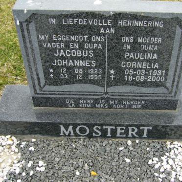 MOSTERT Jacobus Johannes 1923-1995 &amp; Paulina Cornelia 1931-2000