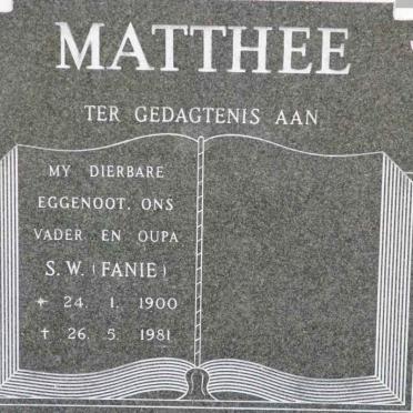 MATTHEE S.W. 1900-1981