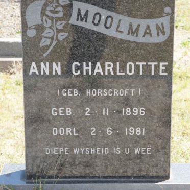 MOOLMAN Ann Charlotte nee HORSCROFT 1896-1981