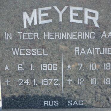 MEYER Wessel 1906-1972 &amp; Raaitjie 1903-1986