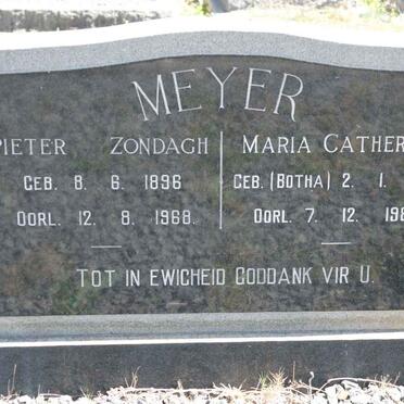 MEYER Pieter Zondagh 1896-1968 &amp; Maria Catharina nee BOTHA 1897-1984