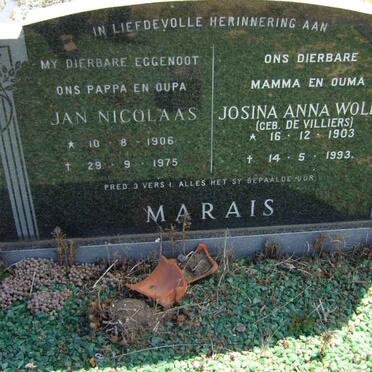 MARAIS Jan Nicolaas 1906-1975 &amp; Josina Anna Wolff DE VILLlERS 1903-1993