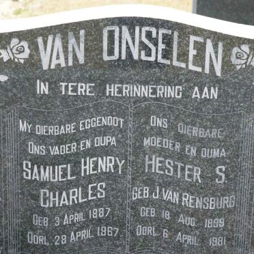 ONSELEN Samuel Henry Charles, van 1887-1967 &amp; Hester S. J. VAN RENSBURG 1899-1981