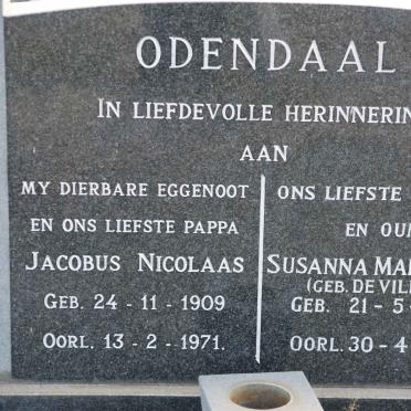 ODENDAAL Jacobus Nicolaas 1909-1971 &amp; Susanna Margaretha DE VILLIERS 1915-1993
