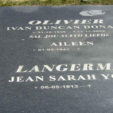 OLIVIER Ivan Duncan Donald 1935-2002 &amp; Aileen 1943- :: LANGERMAN Jean Sarah YOUNG 1931-